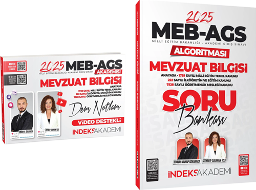 İndeks Akademi 2025 MEB-AGS Akademisi Mevzuat Bilgisi Ders Notları + Soru Bankası 2 li Set