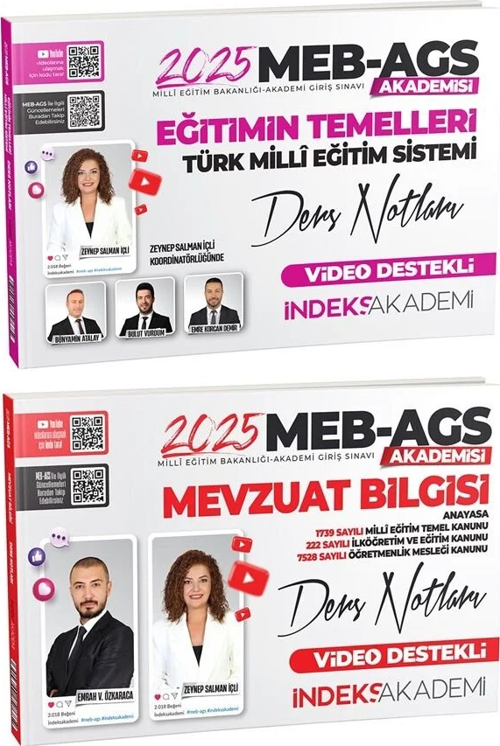 İndeks Akademi 2025 MEB-AGS Akademisi Eğitimin Temelleri + Mevzuat Bilgisi Ders Notları 2 li Set