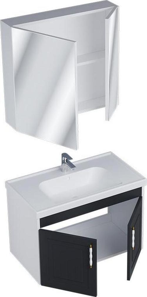 Retro 80 cm Banyo Dolabı Seti Antrasit