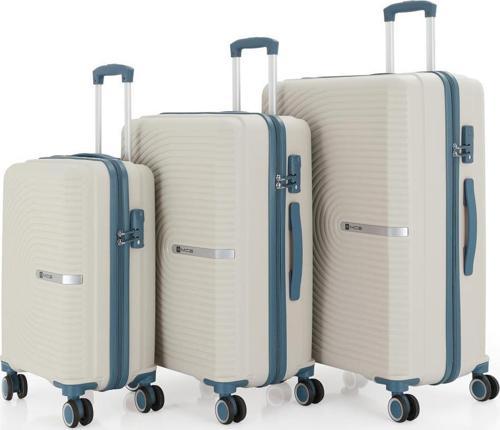 3lü Set Kırılmaz Silikon Seyahat Valizi Bavulu V374 Kemik/Sky Blue