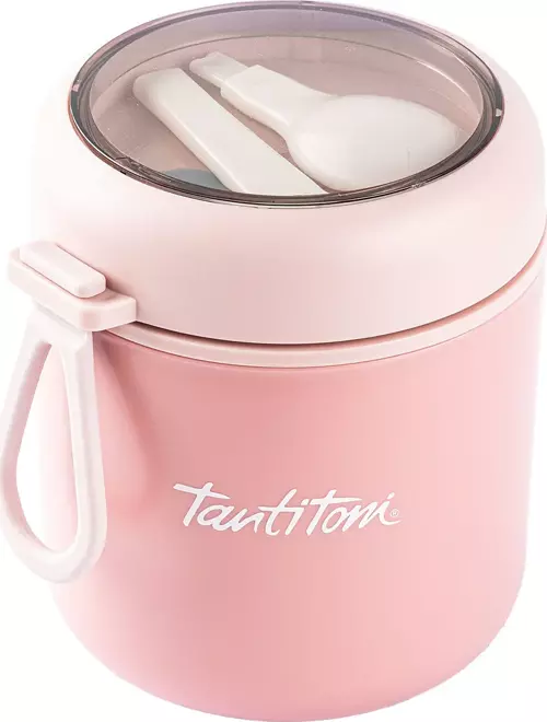 Pembe Paslanmaz Çelik Yuvarlak Kaşıklı Yemek Taşıma Kabı 530ML