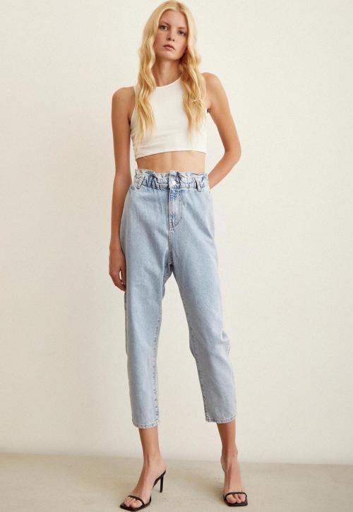 Beli Lastikli Mom Jean Buz Mavisi