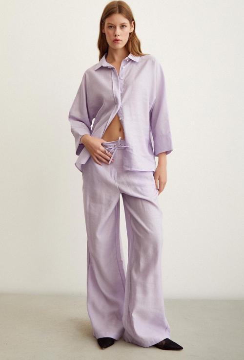 Beli Lastikli Pantolon Lila