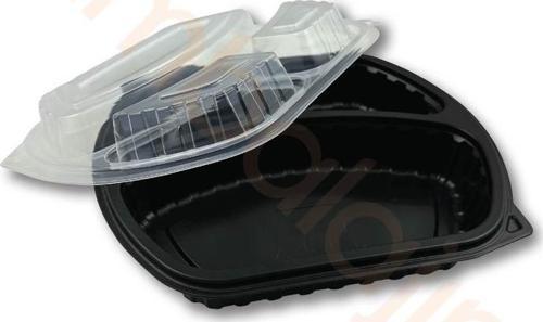 Siyah Plastik Kapaklı Yemek Kabı Mikrodalga Kabı 3 Bölmeli