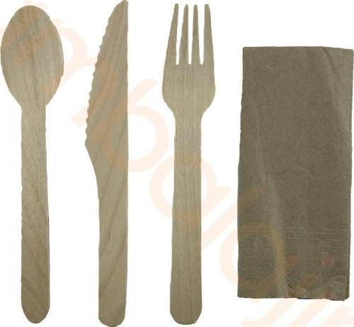 KağIt Kaplı Tahta Çatal-BıçAk-KaşIk-PeçEte Set
