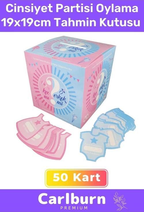 Premium Cinsiyet Partisi 50 Kart Kız Mı Erkek Mi Oylama 19x19cm Tahmin Kutusu
