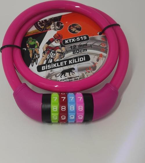 Rengarenk Şifreli Motor ve  Bisiklet Teker Kilidi Pembe 12mm-80 cm Şifreli Kilit Su Geçirmez ve Paslanmaz Tekere Takılan