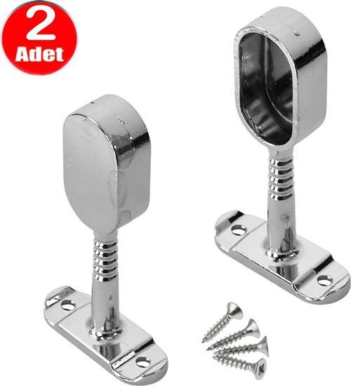Oval Ayaklı Flanş Dolap İçi Halka Gardrop Elbise Askı Flanşı Boru Tutucu Aparatı -2 Adet