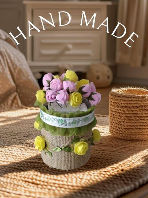 El Yapımı Dantelli ve çiçek Süslemeli masaüstü Porselen Saksılık / kalemlik Şık ve Zarif Dekoratif