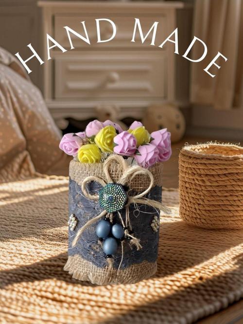 El Yapımı Dantelli ve Taş Süslemeli masaüstü Porselen Saksılık / kalemlik Şık ve Zarif Dekoratif