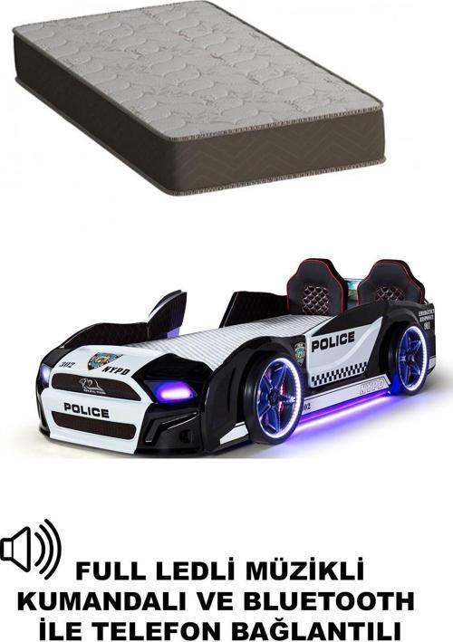 Arabalı Yatak Kapıları Açılan Mustang Full Ledli Kumandalı ve Müzikli + Ortopedik Yatak