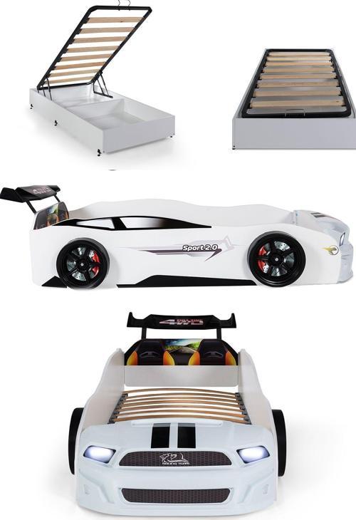 Bazalı Beyaz Arabalı Yatak Sport Mst Işıklı