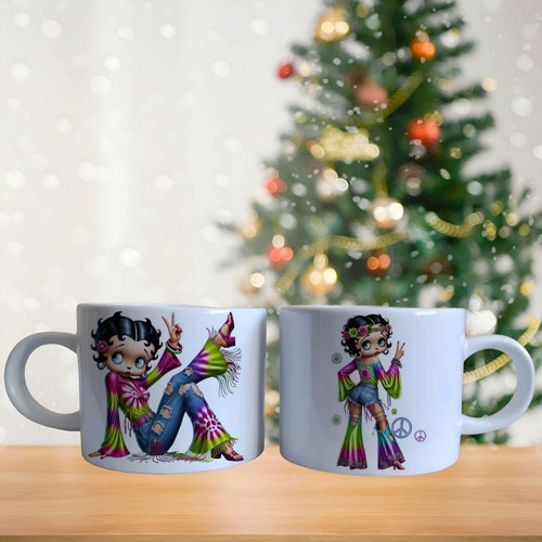 Hippi betty Boop özgür dünya barışçısı çizgi film kahve fincan takımı