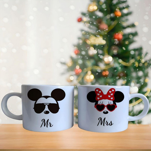 Kişiye özel isim Mickey ve minnie mouse çifti sevgili çizgi film kahve fincan takımı