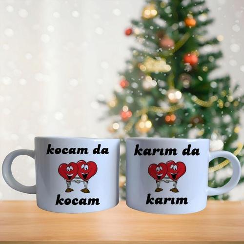 Kocam da kocam karım da karım kalpli kişiye özel kahve fincan takımı