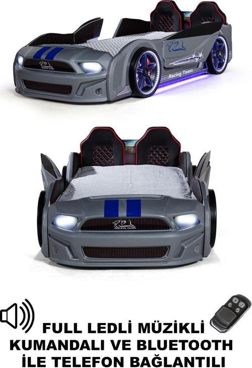Gri Arabalı Yatak Kapıları Açılan Mustang Full Ledli Kumandalı ve Müzikli