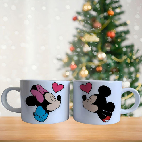 Mickey ve minnie mouse çifti disney sevgili temalı çizgi karakter kahve fincan takımı