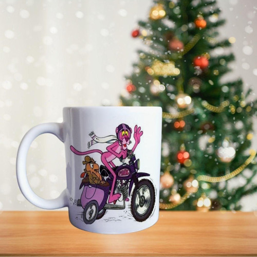Motorcu pembe panter Pink panter temalı porselen kupa