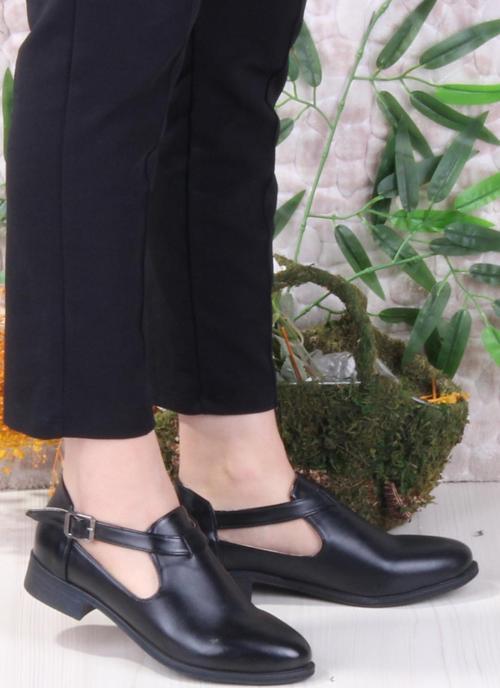 42401 Siyah Saten Fashion Tokalı Yumuşak Esnek Kadın Ayakkabı