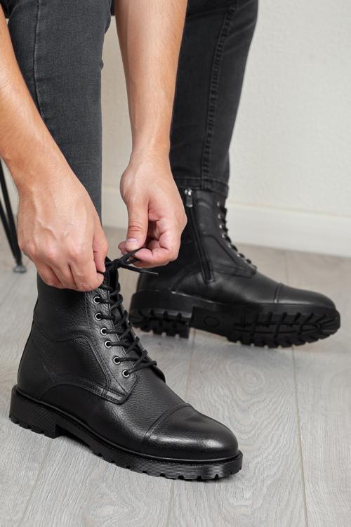 D402 Hakiki Deri Soğuk Geçirmez Kışlık Erkek Bot Kauçuk Taban