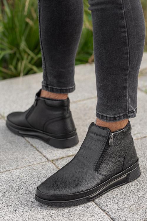 Garantili D472 Su Ve Soğuk Geçirmez Kürklü Ortopedik Hakiki Deri Erkek Bot