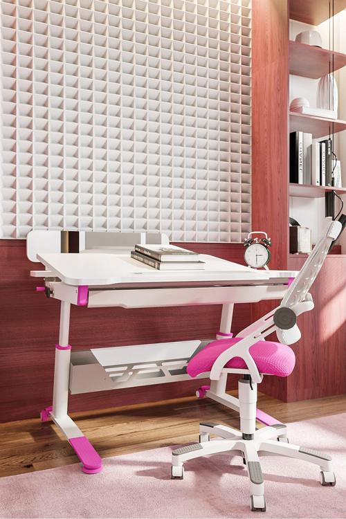 Yükseklik ve Eğim Ayarlı Sirius Advanced Bilgisayar ve Çalışma Masası Takımı Beyaz/Fuşya