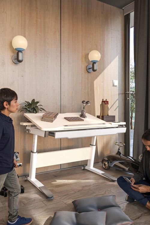 Yükseklik ve Eğim Ayarlı, Çekmeceli, Sirius Basic Çalışma Masası 120x75 cm, Ekru/Gri