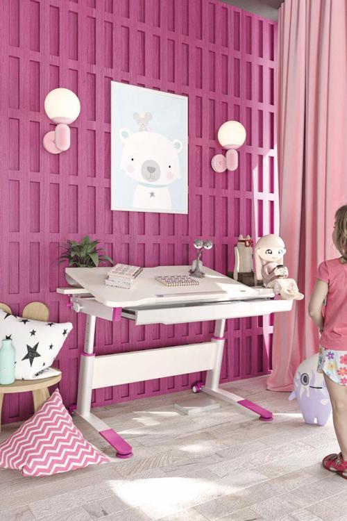 Yükseklik ve Eğim Ayarlı, Çekmeceli, Sirius Basic Çalışma Masası 120x75 cm, Beyaz/Fuşya