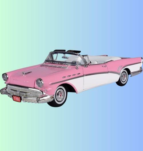 1957 Model Buıck Roadmaster Üstü Açık Pembe Renk 1:18 Ölçekli - Mavi Su Dünyası