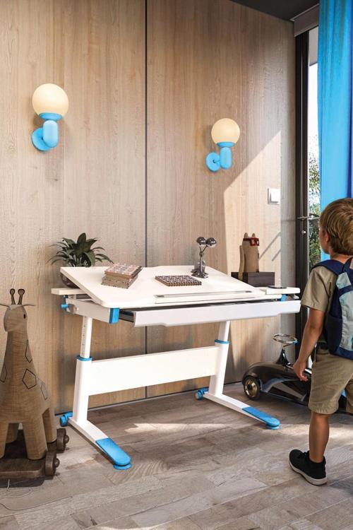 Yükseklik ve Eğim Ayarlı, Çekmeceli, Sirius Basic Çalışma Masası 120x75 cm, Ekru/Mavi