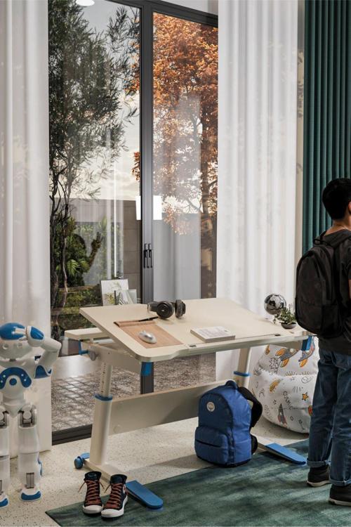 Yükseklik ve Eğim Ayarlı, Sirius Simple Bilgisayar, Ofis ve Çalışma Masası Ekru/Mavi