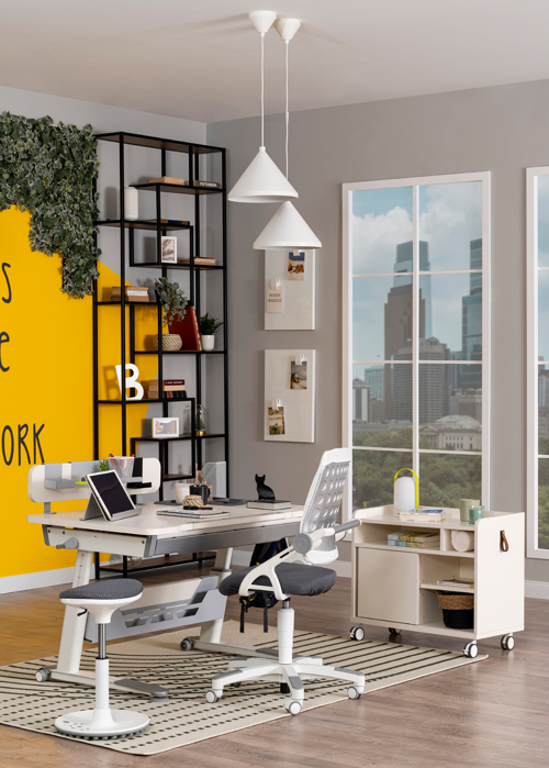 Yükseklik ve Eğim Ayarlı, Sirius Premium Plus Bilgisayar ve Çalışma Masası Seti Ekru/Gri