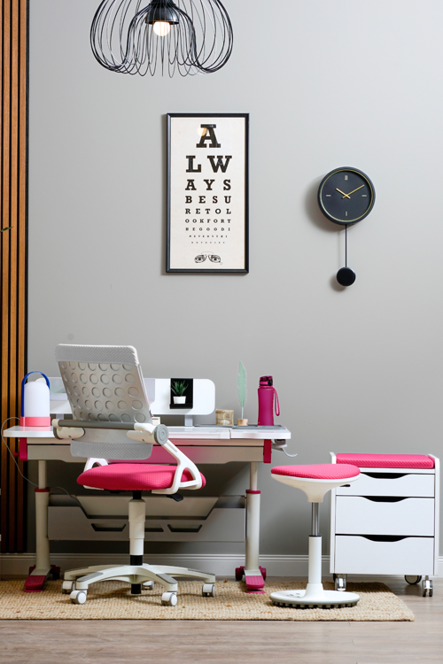 Yükseklik ve Eğim Ayarlı, Sirius Premium Bilgisayar ve Çalışma Masası Takımı Beyaz/Fuşya