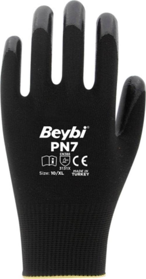 Pn7 Siyah Polyester Örme Nitril Işçi Eldiveni 12 Çift 10 Numara