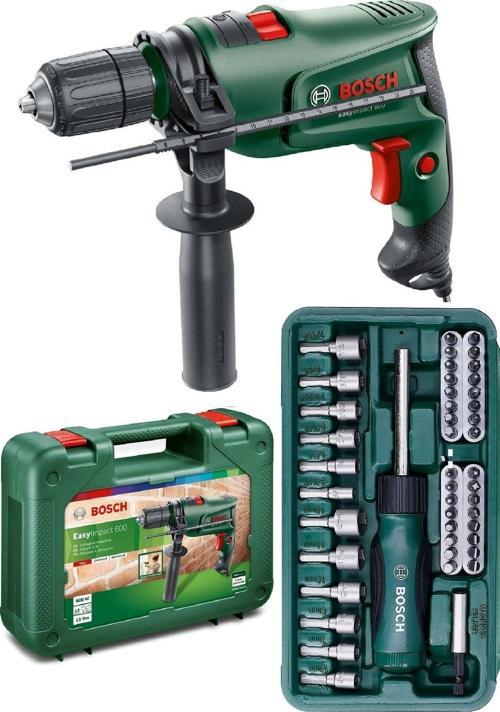 Darbeli Matkap 600 Watt 13Mm + 46 Parça Vidalama Ucu Lokma Ucu Cırcır Tornavida Seti Cırcırlı