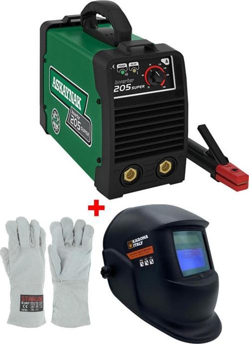 205 Inverter Kaynak Makinası 180 A + Karona Italy Kaynak Maskesi + Starline Kaynak Eldiveni