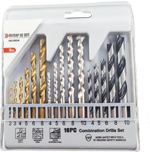 Baytec Derinsanalmarket 16 Parça Metal Ağaç Beton Duvar Delme Uçları Full Set Profesyonel Standlı