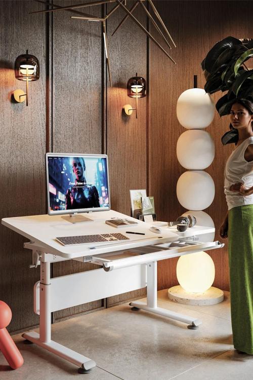 Yükseklik ve Eğim Ayarlı, Çekmeceli, Vega Basic Çalışma Masası 130x70 cm, Beyaz/Gri