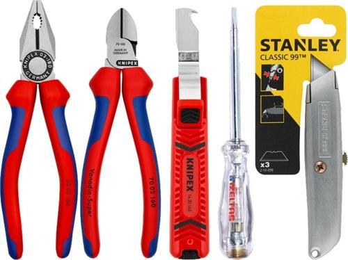 5 Parça Profesyonel Usta Seti 180 Mm Pense 160 Mm Yan Keski, Kablo Sıyırma Made In Germany