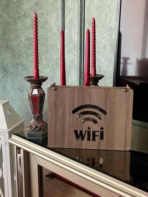 Modem Saklama Kutusu - 25x18x9 Cm Dekoratif Ahşap Modem Saklama Kutusu Modem Rafı