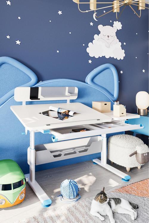 Yükseklik ve Eğim Ayarlı, Vega Standart Bilgisayar, Ofis ve Çalışma Masası Beyaz/Mavi