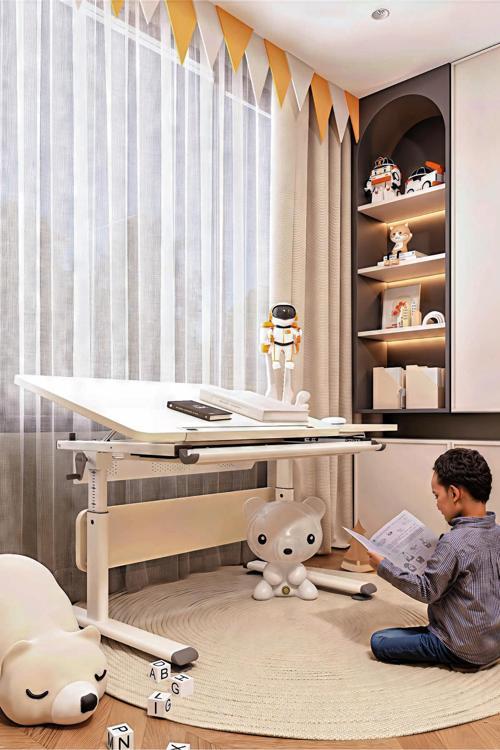 Yükseklik ve Eğim Ayarlı, Vega Simple Çalışma Masası - 130x70 cm, Ekru/Gri