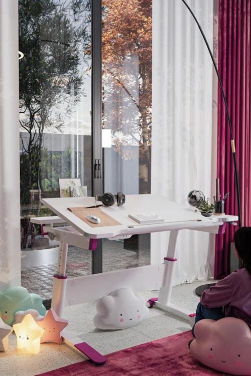 Yükseklik ve Eğim Ayarlı, Sirius Simple Bilgisayar, Ofis ve Çalışma Masası Beyaz/Fuşya