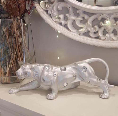 Ab Ev Dekorasyon Kristal Taşlı Leopar Gümüş Renk