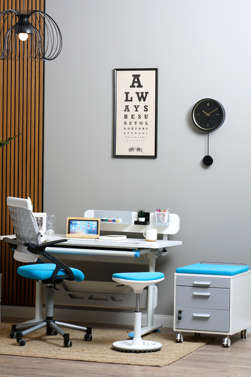 Yükseklik ve Eğim Ayarlı, Vega Premium Bilgisayar ve Çalışma Masası Takımı Beyaz/Mavi