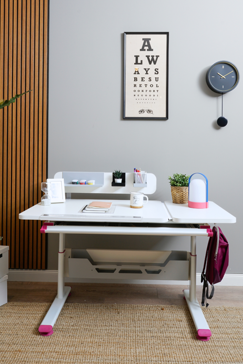 Yükseklik ve Eğim Ayarlı, Vega Standart Bilgisayar, Ofis ve Çalışma Masası Beyaz/Fuşya
