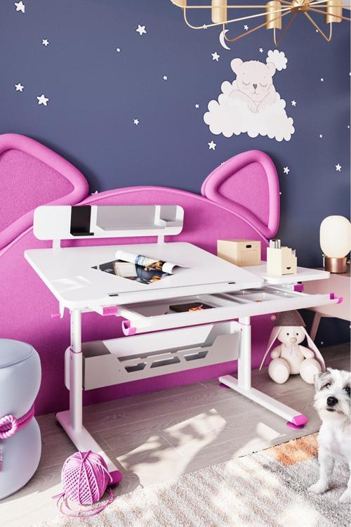 Yükseklik ve Eğim Ayarlı, Vega Standart Bilgisayar, Ofis ve Çalışma Masası Beyaz/Fuşya