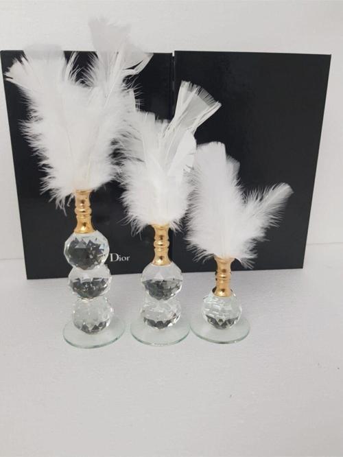 Ab Ev Dekorasyon Üçlü Beyaz Tüy Dekor Gold Renk Ağızlık