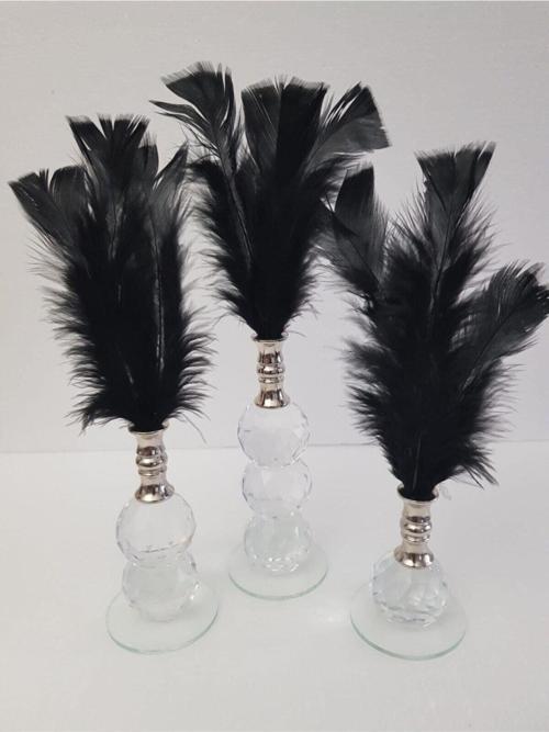 Ab Ev Dekorasyon Üçlü Siyah Tüy Dekor Gümüş Renk Ağızlık