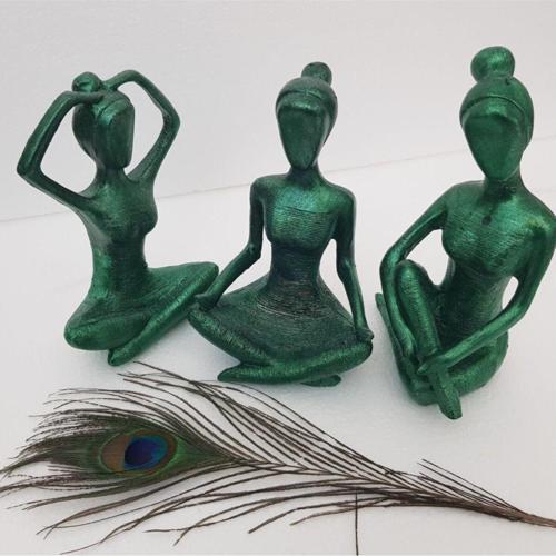 Ab Ev Dekorasyon Üçlü Yoga Yapan Kızlar Yeşil Metalik Renk